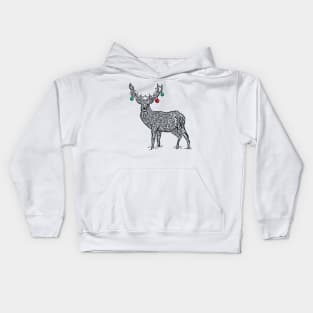 Woodcut Winter Woodland Animals Xmas Christmas Deer Kids Hoodie